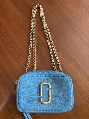 Marc Jacobs Powder Blue Leather Crossbody with Gold Chain